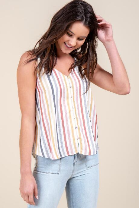 Francesca Inchess Carrie Multi Stripe Tank Top - Ivory