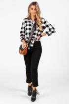 Francesca's Jordann Buffalo Plaid Button Down Top - Black