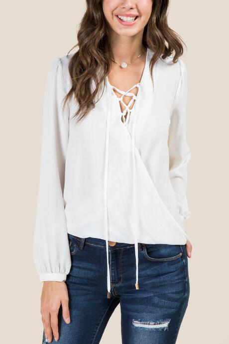 Francesca's Raine X Neck Surplus Top - Ivory