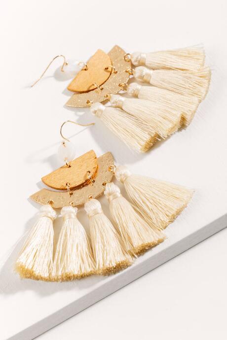 Francesca's Grace Half Moon Tassel Earrings - Ivory