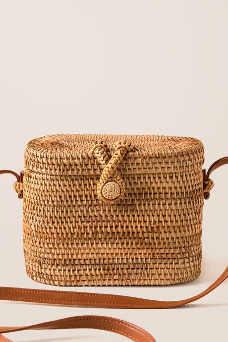 Francescas Violetta Rattan Box Crossbody - Natural