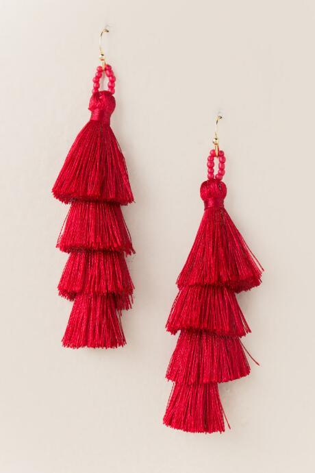 Francesca's Neva Layered Tassel Earring In Red - Red