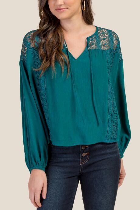 Francesca's Josie Daisy Crochet Peasant Blouse - Forest