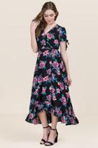 Mi Ami Poppy Floral Wrap Maxi Dress - Black