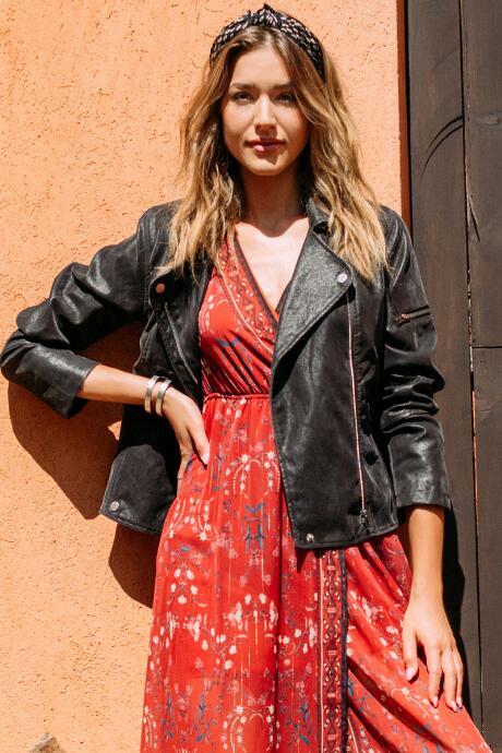 Francesca Inchess Persephone Faux Suede Moto Jacket - Gray