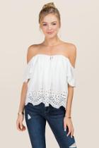 Blue Rain Steph Off The Shoulder Embroidered Eyelet Top - White