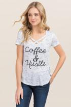 Ayla Coffee & Hustle X Neck Graphic Tee - Ivory