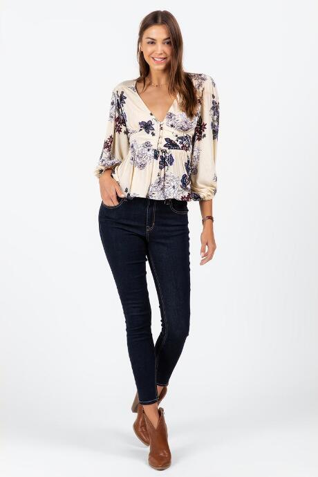 Francesca's Edie Floral Button Blouse - Cream
