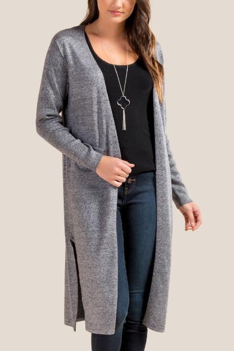 Francesca's Shania Side Split Duster Cardigan - Black