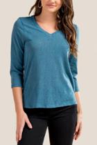 Francesca's Kiki Basic V Neck Tee - Dark Teal