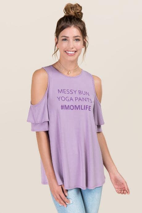 Alya Messy Bun Yoga Pants Cupro Graphic Tee - Lavender