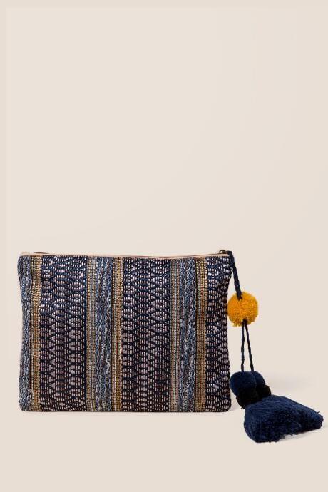 Francesca's Virginia Tribal Woven Tassel Clutch - Navy