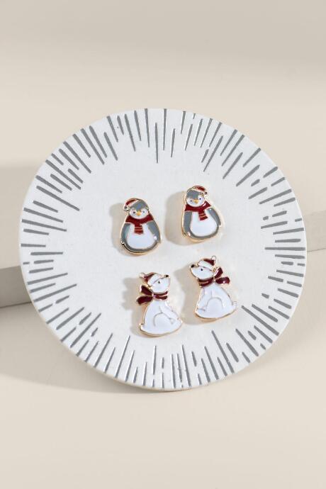 Francesca's Polar Bear And Penguin Stud Earring Set - Multi