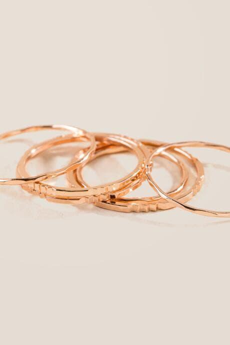 Francesca's Alyx Rose Gold Stacking Ring Set - Rose/gold