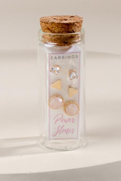 Francesca's Giselle Rose Quartz Stud Earring Set - Pale Pink