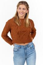 Francesca's Justice Braided Cable Sweater - Tortoise