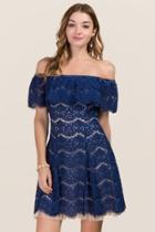 Francesca's Eden Off Shoulder Lace Dress - Navy