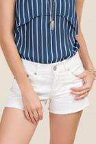 Eunina Mid Rise Frayed Hem White Jean Shorts - White