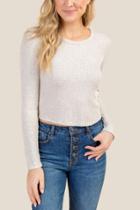 Francesca Inchess Lola Long Sleeve Crew Neck Crop Top - Heather Oat
