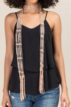 Francesca's Carley Woven Beaded Scarf Necklace - Blush