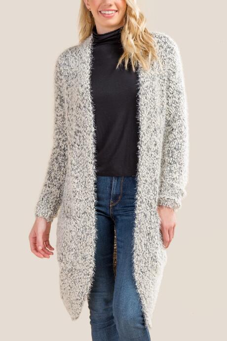 Francesca's Hattie Popcorn Textured Cardigan - Black/white