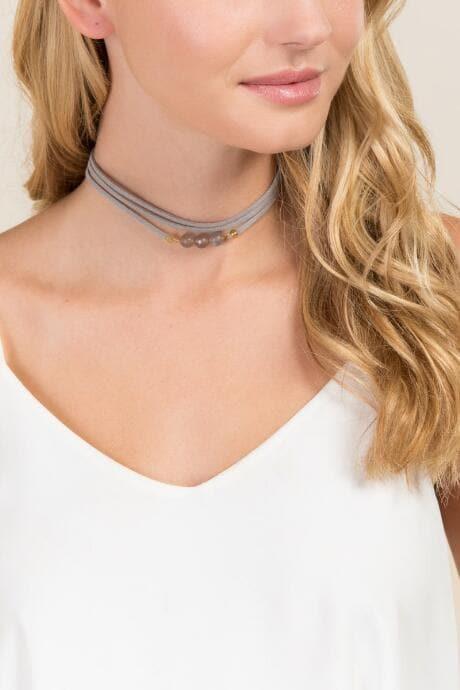 Francesca's Taylor Suede Beaded Choker - Gray