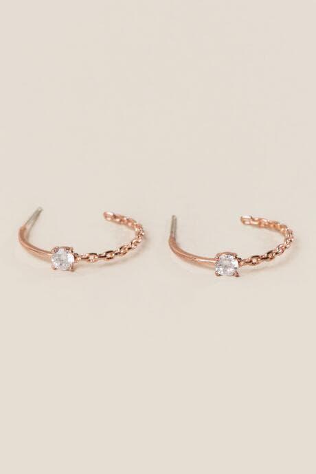 Francesca's Faye Crystal Chain Huggie Hoops - Rose/gold