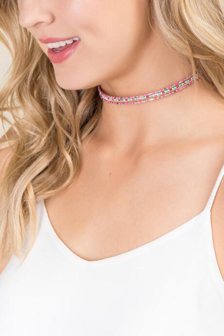 Francesca's Maui Beaded Choker - Neon Pink