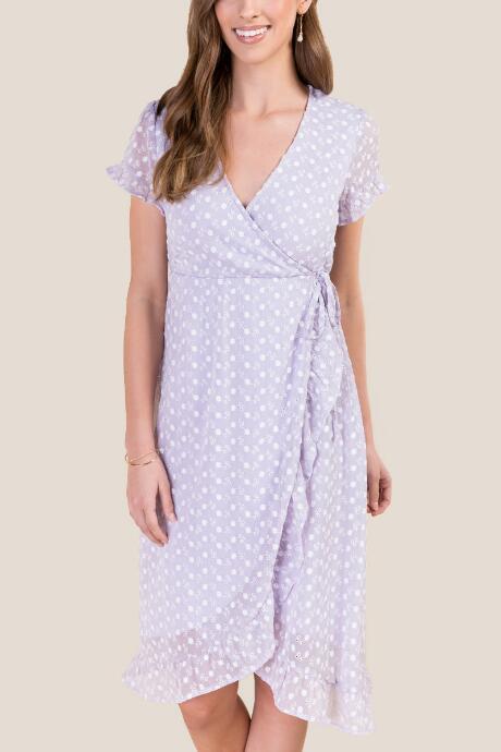 Francesca's Raissa Eyelet Wrap Dress - Lavender