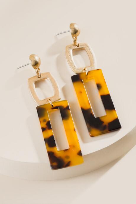 Francesca's Payton Tortoise Rectangle Drop Earrings - Amber