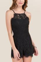 Francesca's Brynn Illusion Neck Solid Lace Romper - Black