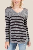 Francesca's Macy Scalloped Striped Sweater - Gray