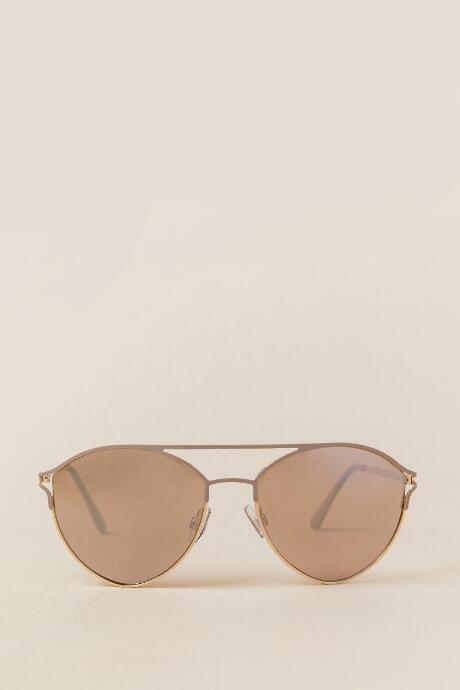 Francesca's Birdie Aviator Brow Bar Sunglasses - Rose/gold