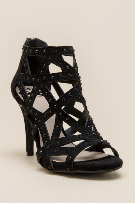 Fergalicious Rhinestone Cutout Peep Toe Heel - Black