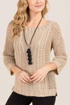 Francesca's Slater Open Stitch Cable Sweater - Heather Oat