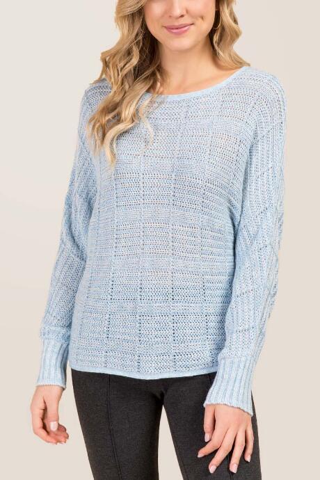 Francesca's Skyler Textured Dolman Sweater - Oxford Blue