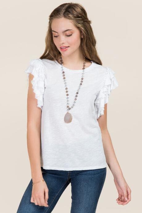 Alya Keely Ruffle Sleeve Knit Tee - White