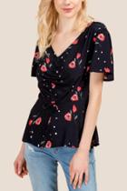 Francesca Inchess Betty Floral Dot Shirred Tie Front Top - Black