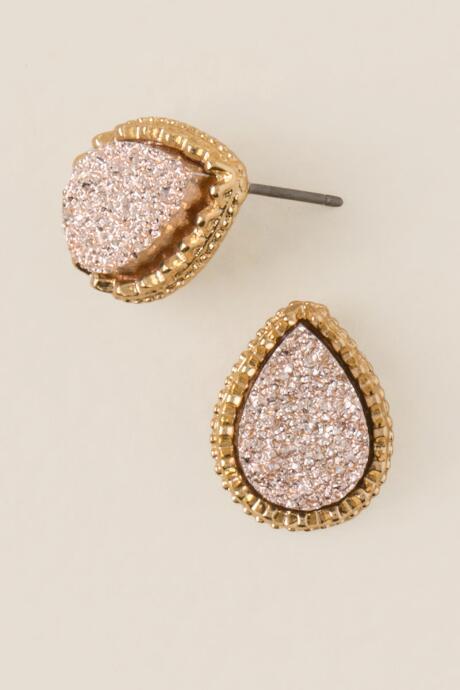 Francesca's Amani Druzy Teardrop Stud Earring - Rose/gold