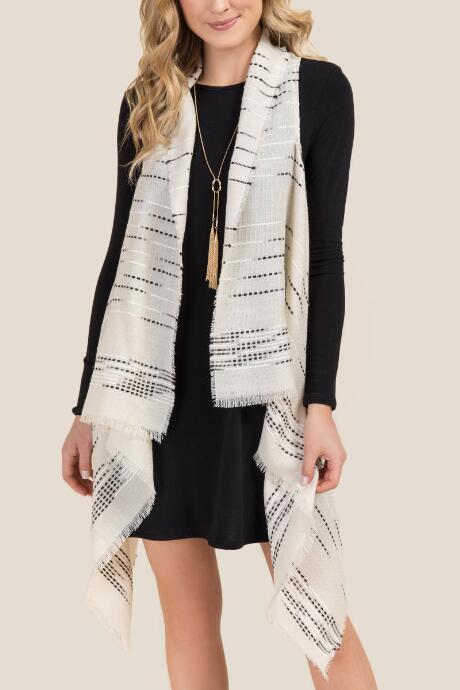 Francesca's Harriet Striped Ruana Vest - Ivory
