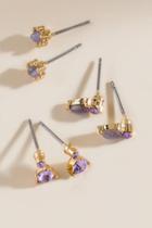 Francesca's Marty Crystal Stud Earring Set - Purple