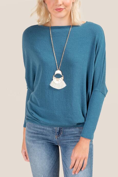 Francesca's Shannon Long Sleeved Top - Dark Teal