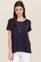 Alya Leah Floral Pebbled Back Knit Pocket Tee - Navy