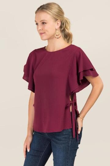 Alythea Corie Ruffle Sleeve Side Tie Blouse - Purple