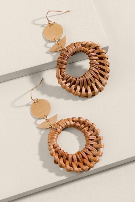 Francesca's Riley Rattan Drop Earrings - Brown