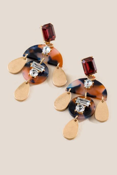 Francesca's Sadie Embellished Drop Earrings - Burgundy