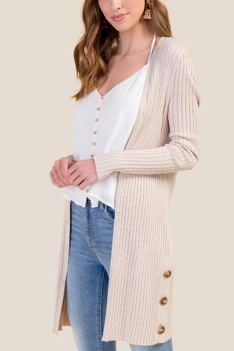 Francesca's Amelia Rib Knit Duster - Heather Oat