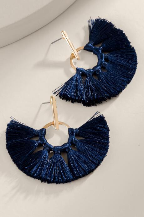 Francesca Inchess Jill Metal Bar Tassel Earrings - Navy