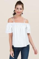 Francesca's Alison X Back Cold Shoulder Top - White