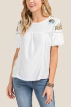 Francesca Inchess Rhys Floral Embroidered Short Sleeve Top - White